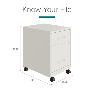 Space Solutions 18" 2-Drawer Mobile Vertical File Cabinet with Accessory Drawer, Letter Width, Pearl White (25709)