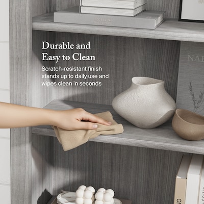 Bush Furniture Somerset 65"H 5-Shelf Bookcase with Adjustable Shelves, Platinum Gray Laminate (WC81265)