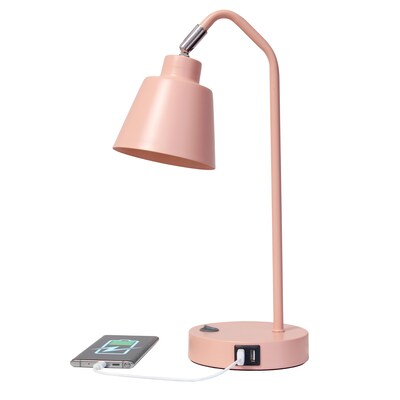 Simple Designs Sleek Essentials LED Desk Lamp, 16", with USB Ports, Blush Pink (LD1071-BPK)
