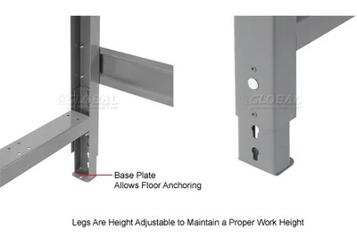 Global Industrial Height Adjustable Workbench, 72"W x 36"D, Steel Square Edge, Gray (183155)
