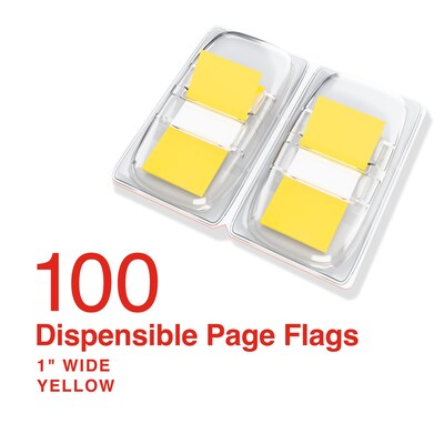 Stickies® Page Flags with Pop-Up Dispenser, Yellow, 1 Wide, 100/Pack (14111)