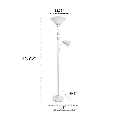 Lalia Home Torchiere Floor Lamp with Reading Light and Marble Glass Shades, White (LHF-3003-WH)