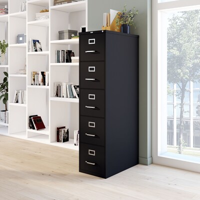 Quill Brand® Commercial 5 File Drawer Vertical File Cabinet, Locking, Black, Letter, 26.5"D (21917D)