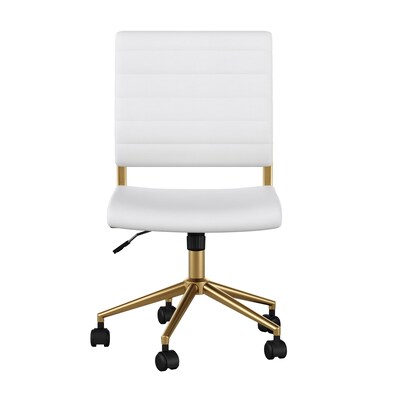 Martha Stewart Ivy Armless Faux Leather Swivel Office Chair, White/Polished Brass (CH2209211WHGLD)