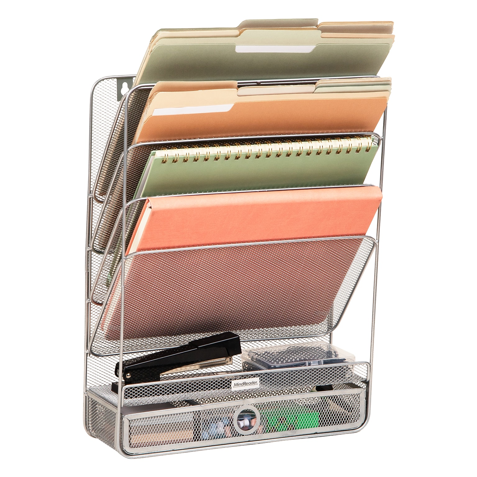 Mind Reader 7-Compartment Metal Desk Shelf, Silver (MAGROUND-SIL)