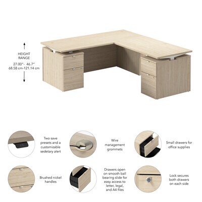 Bush Business Furniture Stratus 72"W Electric L-Shaped Adjustable Standing Desk with Drawers, Natural Elm (SUT018NE)