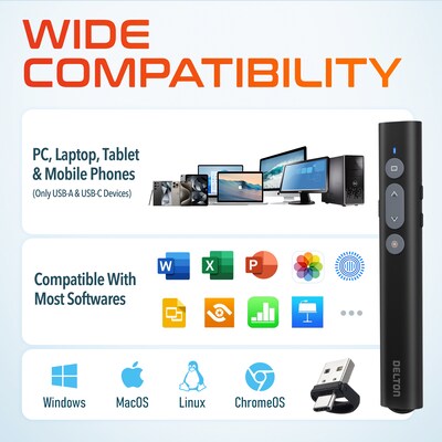 Delton LP21 2.4GHz Wireless Presentation Remote with Laser Pointer, Black (DLP21)