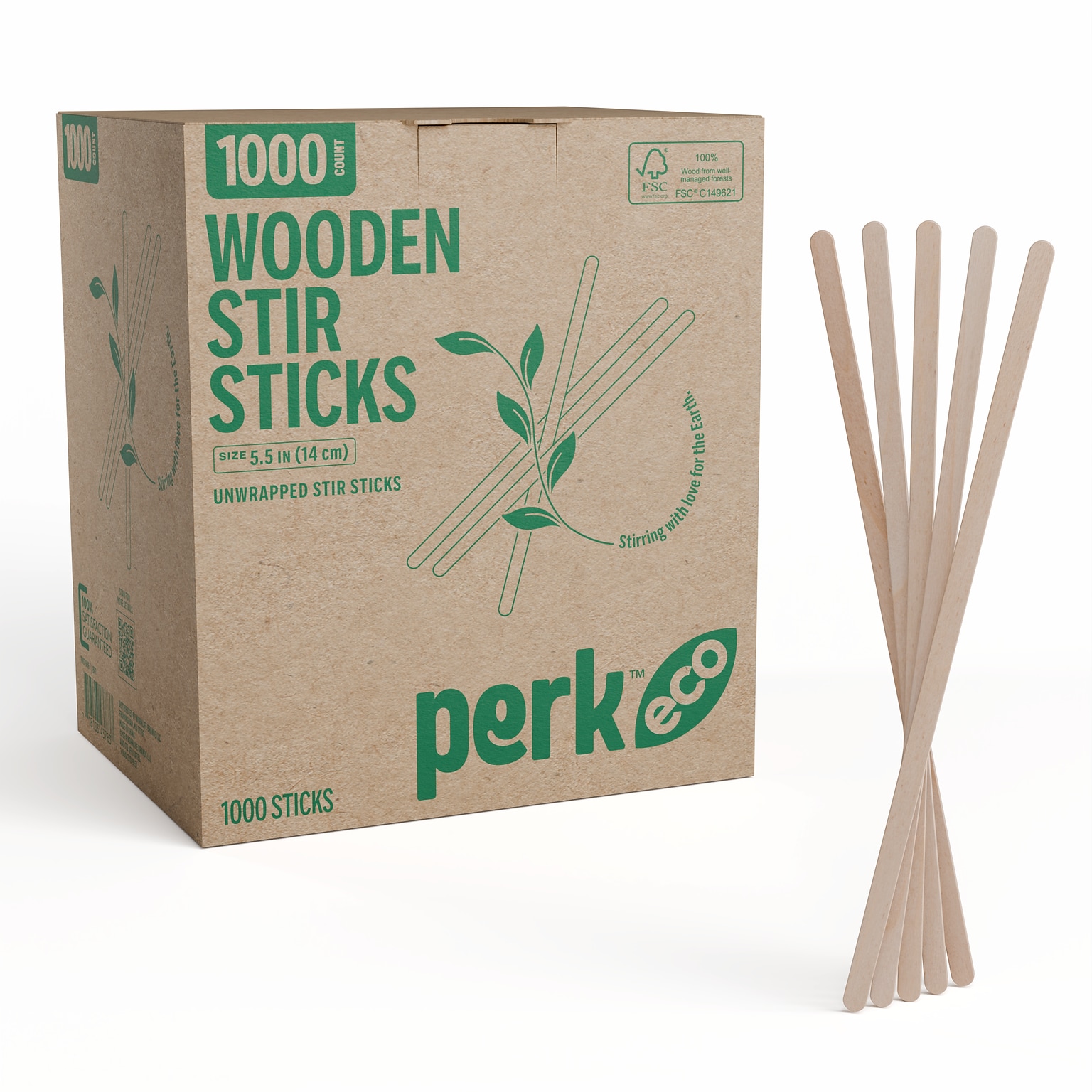 Perk™ Eco Wooden Stirrer, 5.5, 1000/Pack (PK61996)