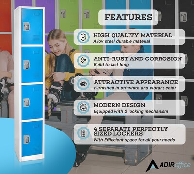 AdirOffice 72'' 4-Tier Blue Storage Locker, 4/Pack (629-204-BLU-4PK)