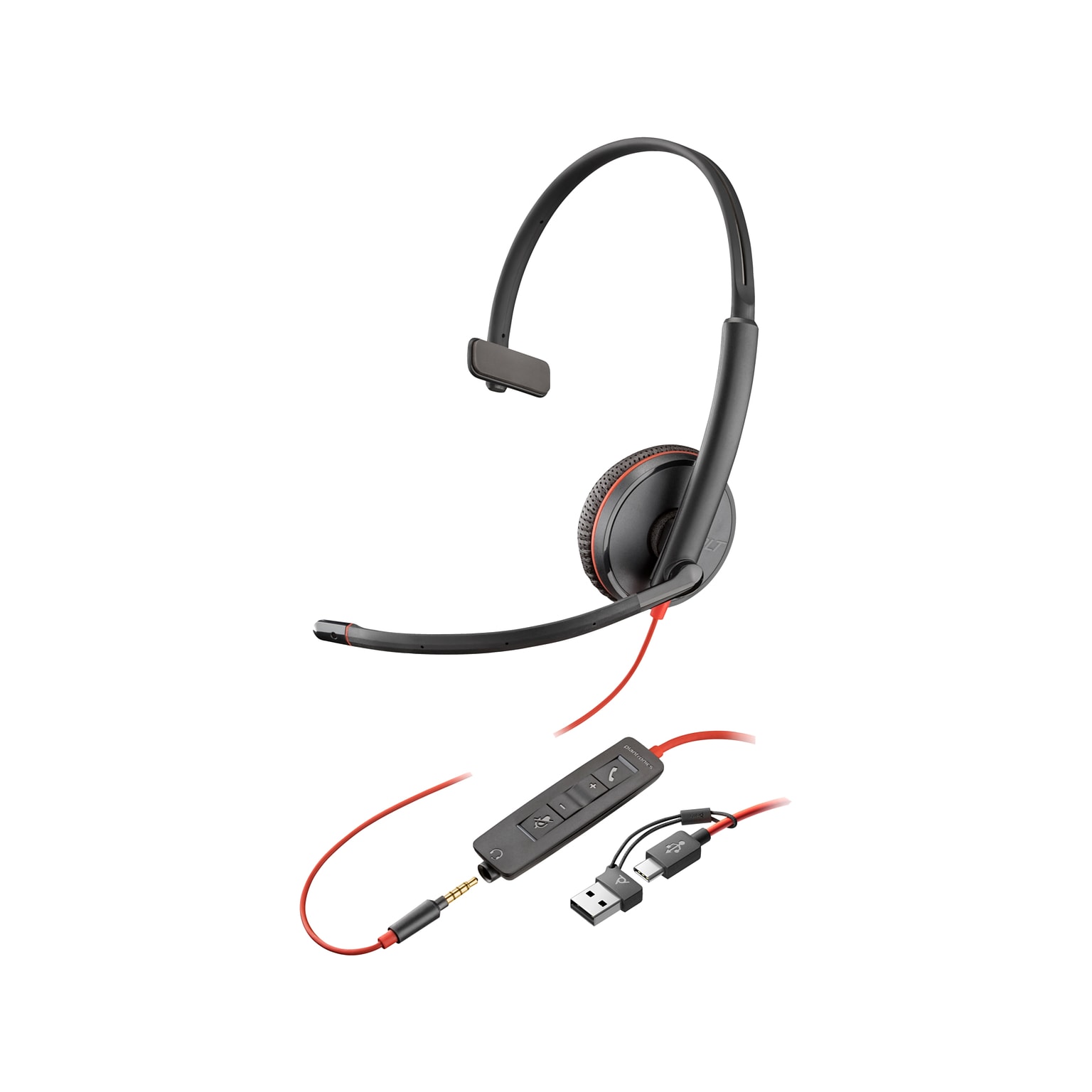 Poly Blackwire 3215 Mono Headset, USB-C/USB-A/3.5mm, UC Certified (8X227AA)
