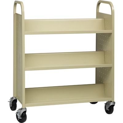 Lorell Fortress Series 6-Shelf Metal Mobile Book Cart with Caster Wheels, Putty (LLR49202)