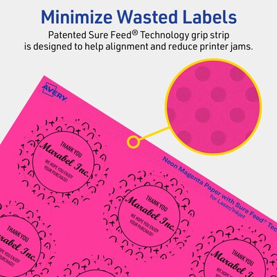 Avery Laser/Inkjet Round Multipurpose Labels, 2" Dia., Neon Magenta, 120/Pack (94501)