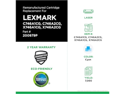 Clover Imaging Group Remanufactured Cyan Standard Yield Toner Cartridge Replacement for Lexmark C746/C748