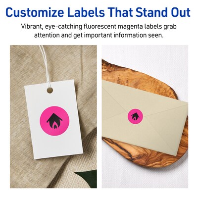 Avery Laser/Inkjet Waterproof Round Multipurpose Labels, 0.75" Dia., Neon Magenta, 6400 Labels/Box (94504)
