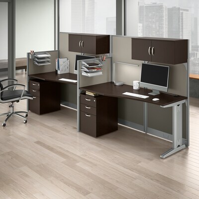 Bush Business Furniture Office in an Hour 63H x 129W 2 Person In-Line Cubicle Workstation, Mocha C