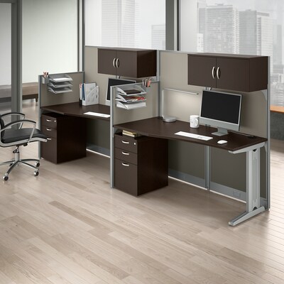 Bush Business Furniture Office in an Hour 63"H x 129"W 2 Person In-Line Cubicle Workstation, Mocha Cherry (OIAH005MR)