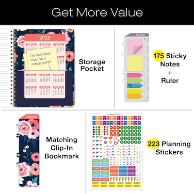 2027 Excello Brands 9" x 11" Weekly & Monthly Standard Planner, Paperboard Cover, Navy Floral (FSHN-CY27-8511-84)