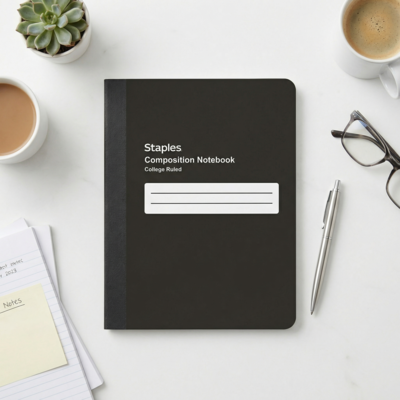 Staples Composition Notebook, 7.5" x 9.75", College Ruled, 80 Sheets, Black, 4/Pack (ST58293)