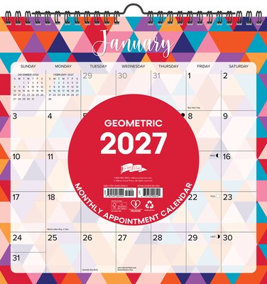2027 Willow Creek Geometric 7.5 x 9.5 Monthly Wall Calendar, Assorted Colors (65594)