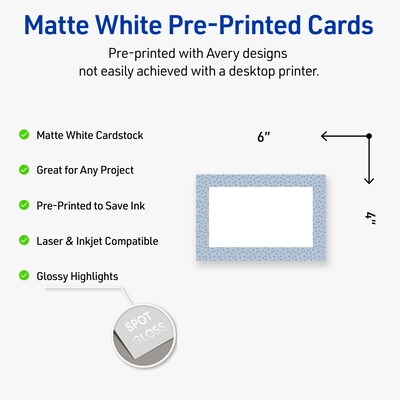 Avery Polka Dots Design Matte Blank Card, White, 20/Pack (S00-F8F)
