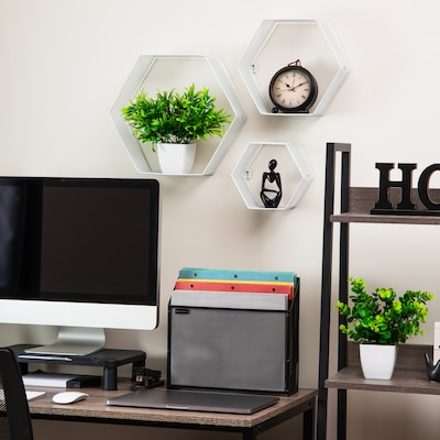 Mind Reader Metal Honeycomb Hexagon Floating Shelves, White, 3/Set (WALL3PC-WHT)