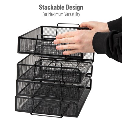 Mind Reader Metal Side Loading Stackable Letter Tray, Letter Size, Black (DSTACK4-BLK)