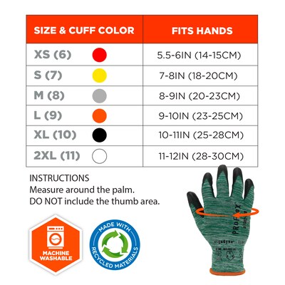 Ergodyne ProFlex 7002-ECO Recycled PU Coated Gloves, 15 Gauge, Green, Small (10562)