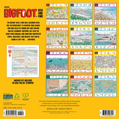 2025 Willow Creek Bigfoot Seek & Find 12 x 12 Monthly Wall Calendar (41796)