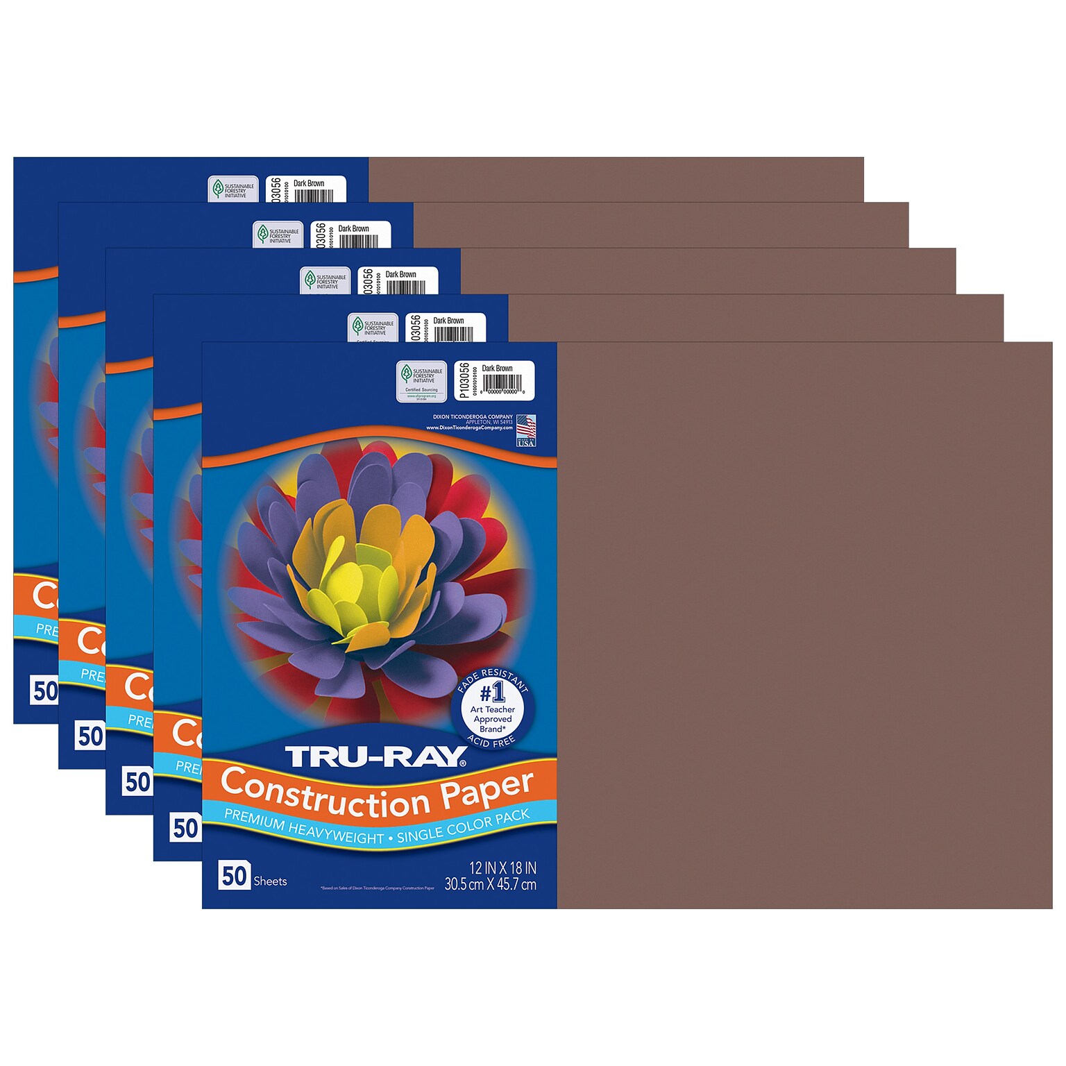 Tru-Ray 12 x 18 Construction Paper, Dark Brown, 50 Sheets/Pack, 5 Packs/Bundle (PAC103056-5)
