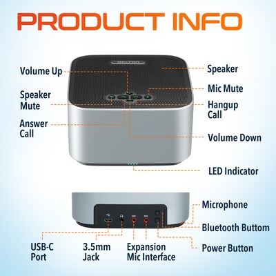 Delton C9270 360° Voice Pickup Wired/Wireless Conference Speakerphone, Gray (DSC9270)