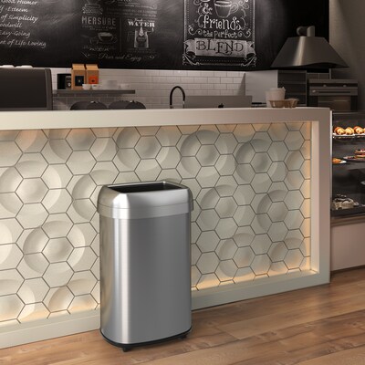 iTouchless 13 Gallon Oval Open Top Kitchen Trash Can with Wheels, Silver