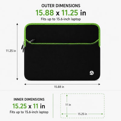 Vangoddy 15" Laptop Sleeve, Black/Green (NBKLEA224)