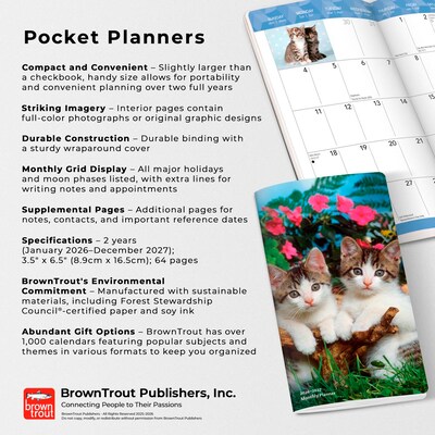 2026-2027 BrownTrout Kitten Cuddles 3.5" x 6.5" Monthly Planner (9798330704088)