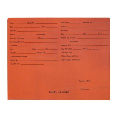BSP Automotive Dealer Printed Jacket, Letter Size, Orange, 500/Box (S-09432-ORG-B)