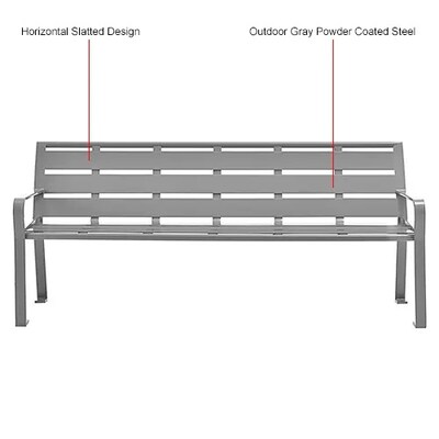 Global Industrial 6' Outdoor Horizontal Steel Slat Park Bench w/ Back, Gray (436975GY)