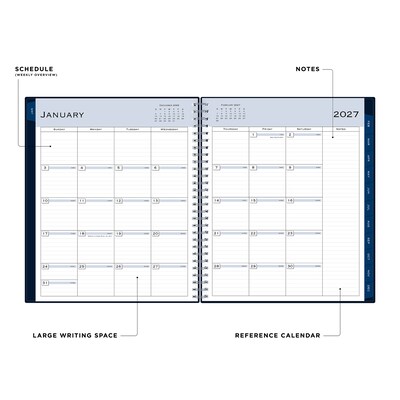 2027 Blue Sky Passages 8 x 10 Calendar Year Monthly Planner, Plastic Cover, Solid Navy (148660-27)