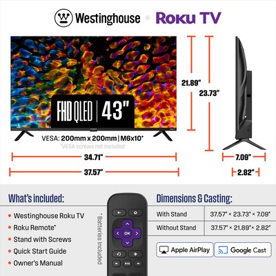 Westinghouse 43" FHD QLED Smart Roku TV, Black (WR43QE2350)