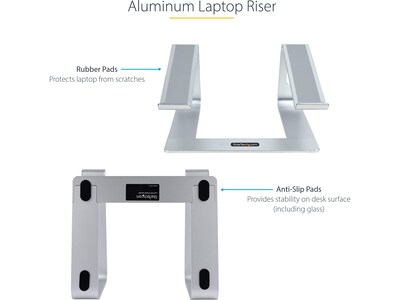 StarTech 10.2" x 10.2" Aluminum Laptop Stand, Silver (LAPTOP-STAND-SILVER)