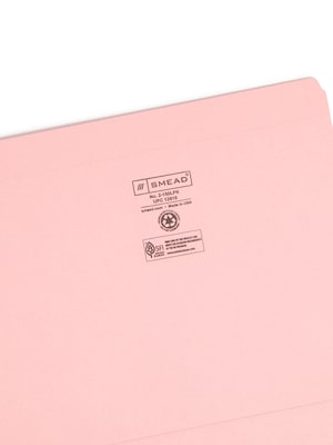 Smead Reinforced File Folder, Straight Cut, Letter Size, Pink, 100/Box (12610)