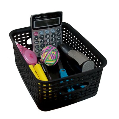 Plastic Weave Bin; Black, Small