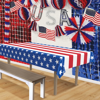 Beistle Fourth of July 54 x 108 Stars & Stripes Plastic Tablecover, 2/Pack (56591)