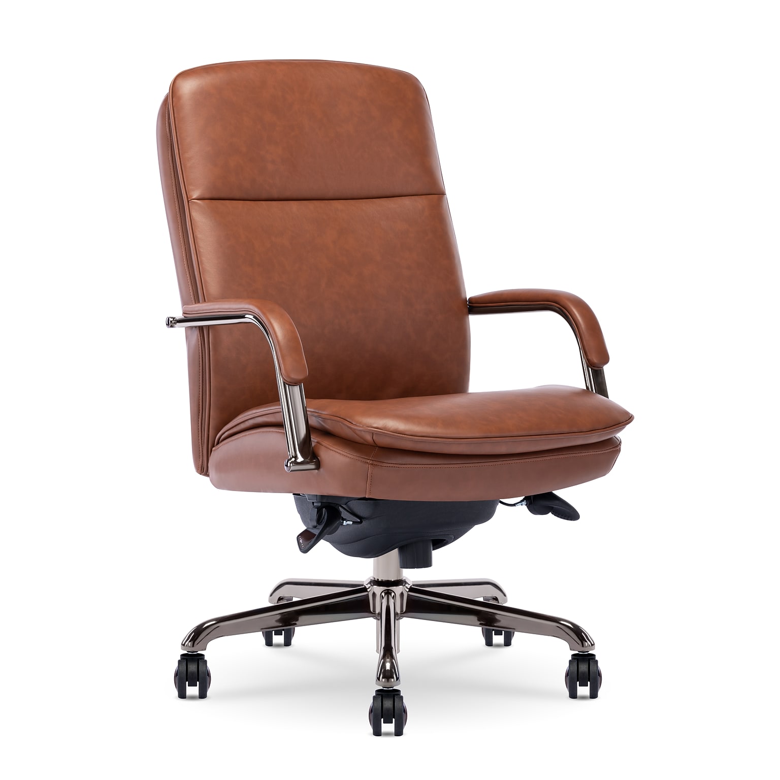 La-Z-Boy Opus Ergonomic Bonded Leather Swivel Executive Chair, Cognac and Graphite (CCHR10015C)