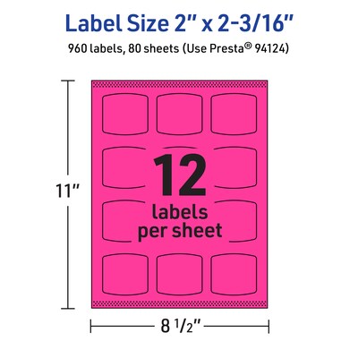Avery Laser/Inkjet Arched Square Multipurpose Labels, 2" x 2-3/16", Neon Magenta, 960/Box (94124)