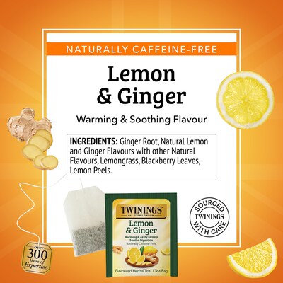 Twinings Lemon & Ginger Herbal Tea Bags, 25/Box (TNA85145)
