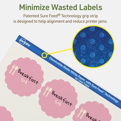 Avery Dissolvable Decorative Edge Multipurpose Labels, 2.5" Dia., Off-white, 225/Pack (94516)