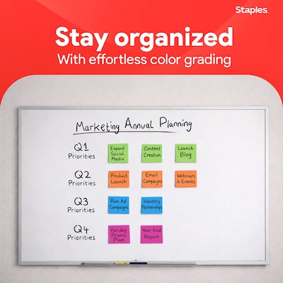 Staples Ultra Sticky Notes, 3" x 3", Summer Breeze Collection, 100 Sheets/Pad, 24 Pads/Pack (ST62882)