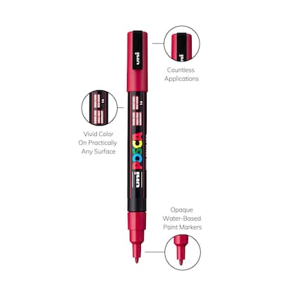 POSCA PC-3M Water Based Paint Marker, Fine Bullet Tip, Dark Red, 3/Pack (UBCPC3MDARKRED-3)