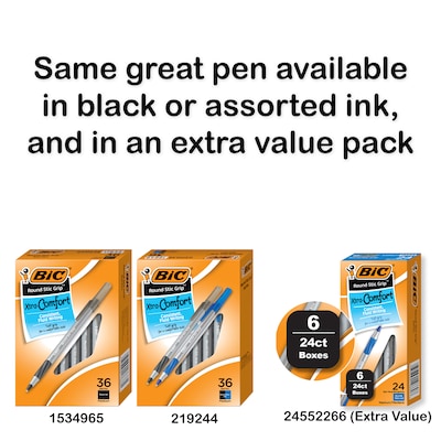 BIC Round Stic Grip Xtra Comfort Ballpoint Pen, Medium Point, 1.2mm, Blue Ink, 36/pack (GSMG361BLU)