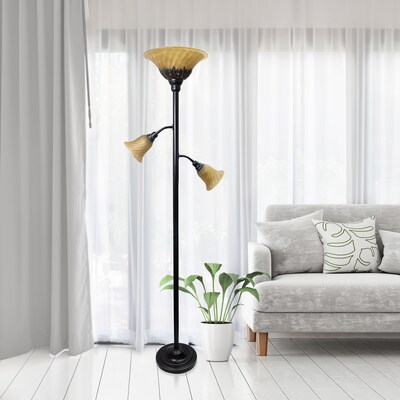 Elegant Designs 71" 3 Light Floor Lamp  with Scalloped Glass Shades, Restoration Bronze (LF2002-RBZ)