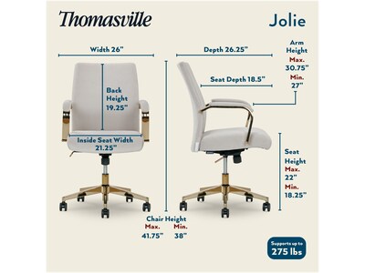 Thomasville Furniture Jolie Ergonomic Fabric Swivel Desk Chair, Light Gray (60068-LGRY)